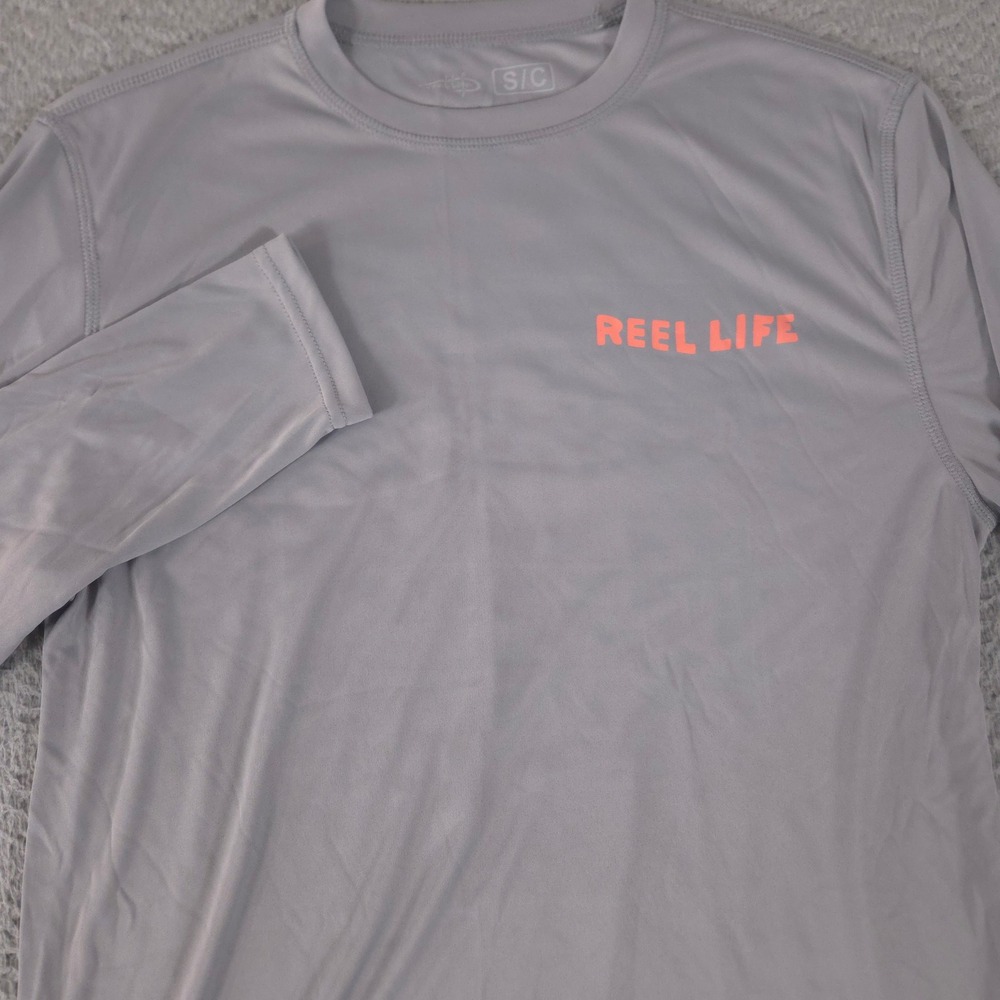 Reel Life Shirt Mens S Grey Jax Long Sleeve UPF 50+ Performance Fishing Graphic